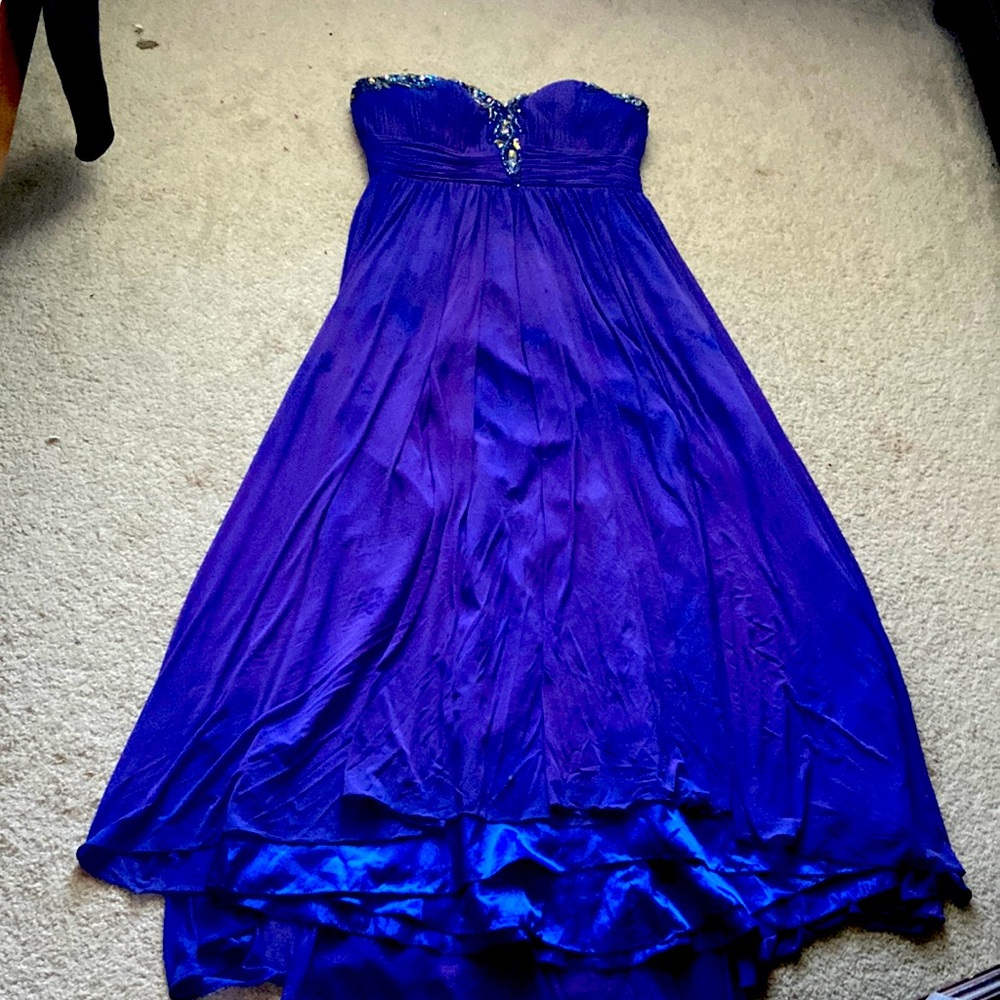Purpleish blue strapless gown, Jovani, size 18